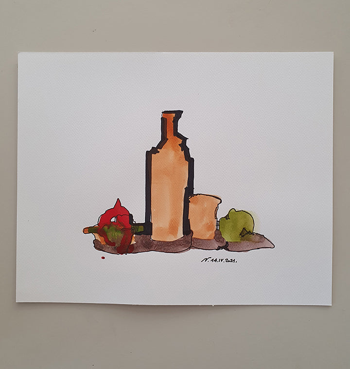 dipinto acquerello su cartoncino della serie nature morte ma non troppo