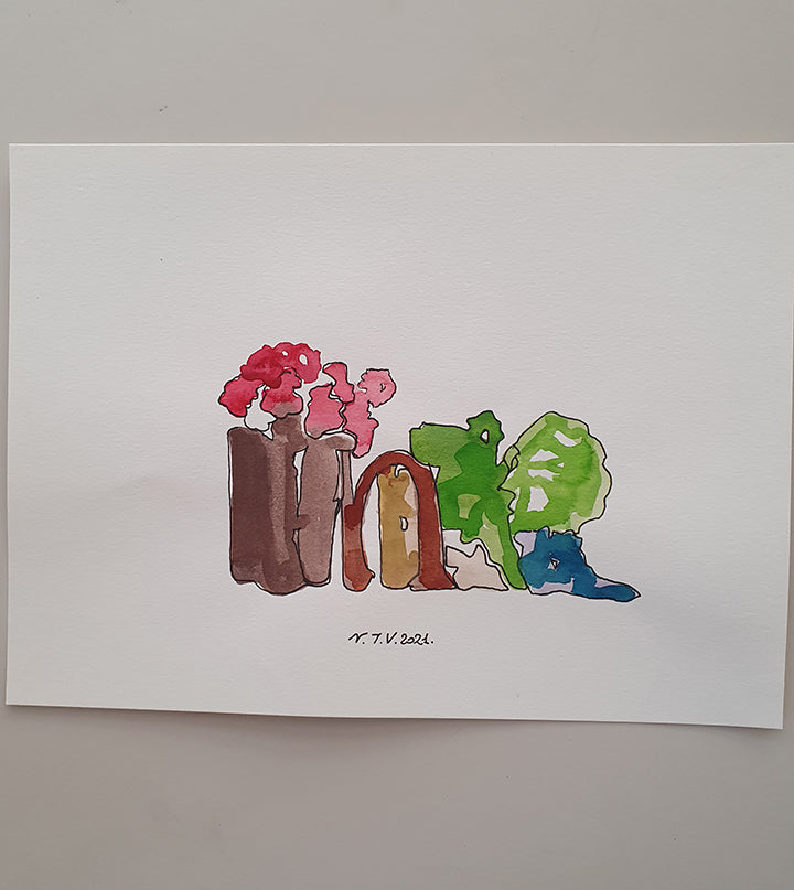 dipinto acquerello su cartoncino della serie nature morte ma non troppo