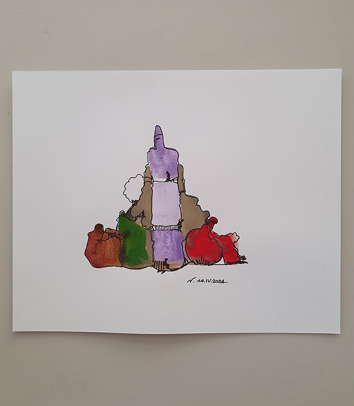 dipinto acquerello su cartoncino della serie nature morte ma non troppo